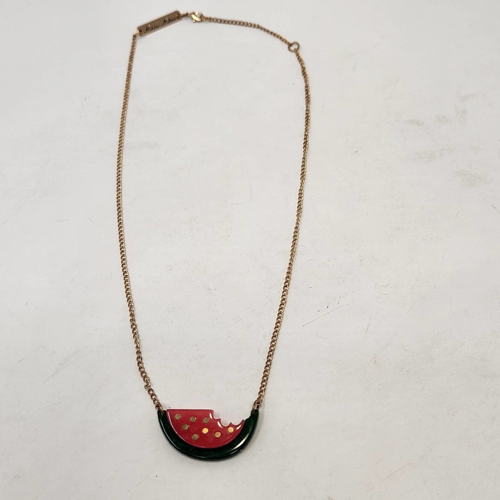 Meri Meri Watermelon Gold Tone Chain Necklace Acrylic Fruit Pendant Summer - Picture 3 of 5